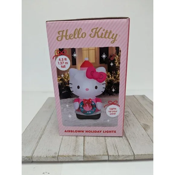 Hello Kitty w/ Christmas Wreath 4.5 Ft Airblown Holiday Lights Inflatable Gemmy - Picture 3 of 6